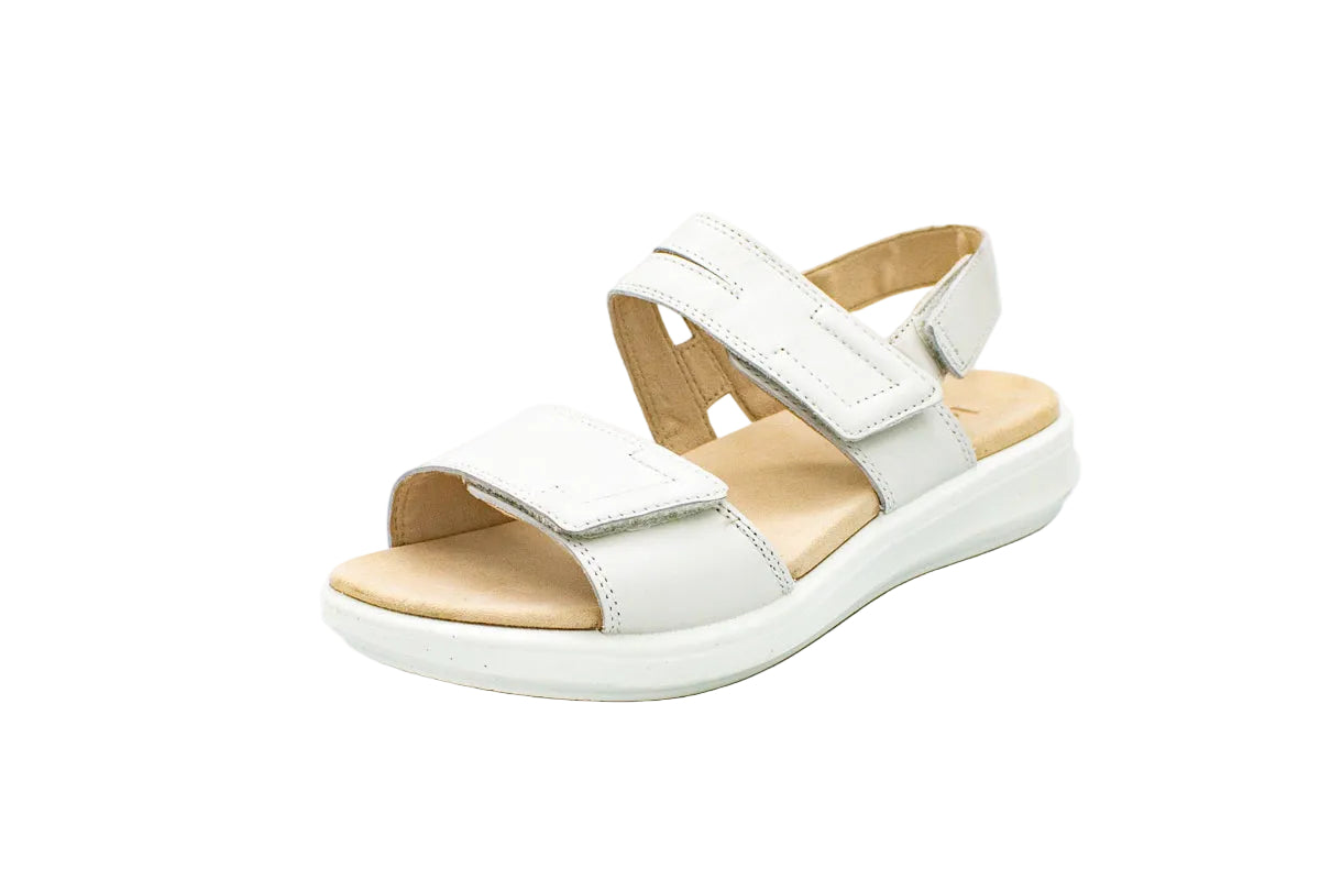 Sandali Ella in pelle con tre velcri bianco