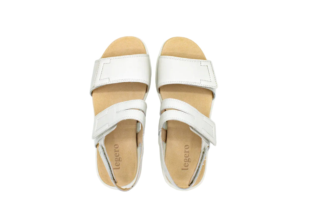 Sandali Ella in pelle con tre velcri bianco