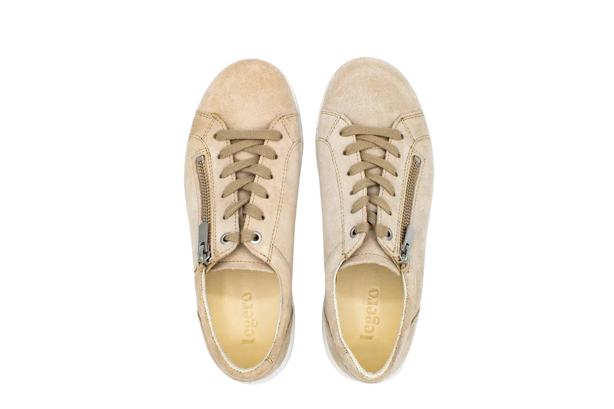 Sneakers in camoscio con cerniera e plantare estraibile