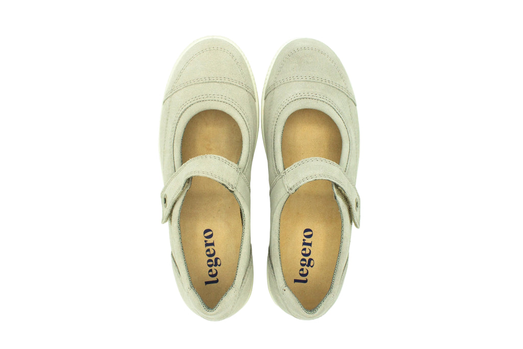 Ballerine in camoscio con cinturino grigio