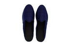 Blue silk wedge clogs