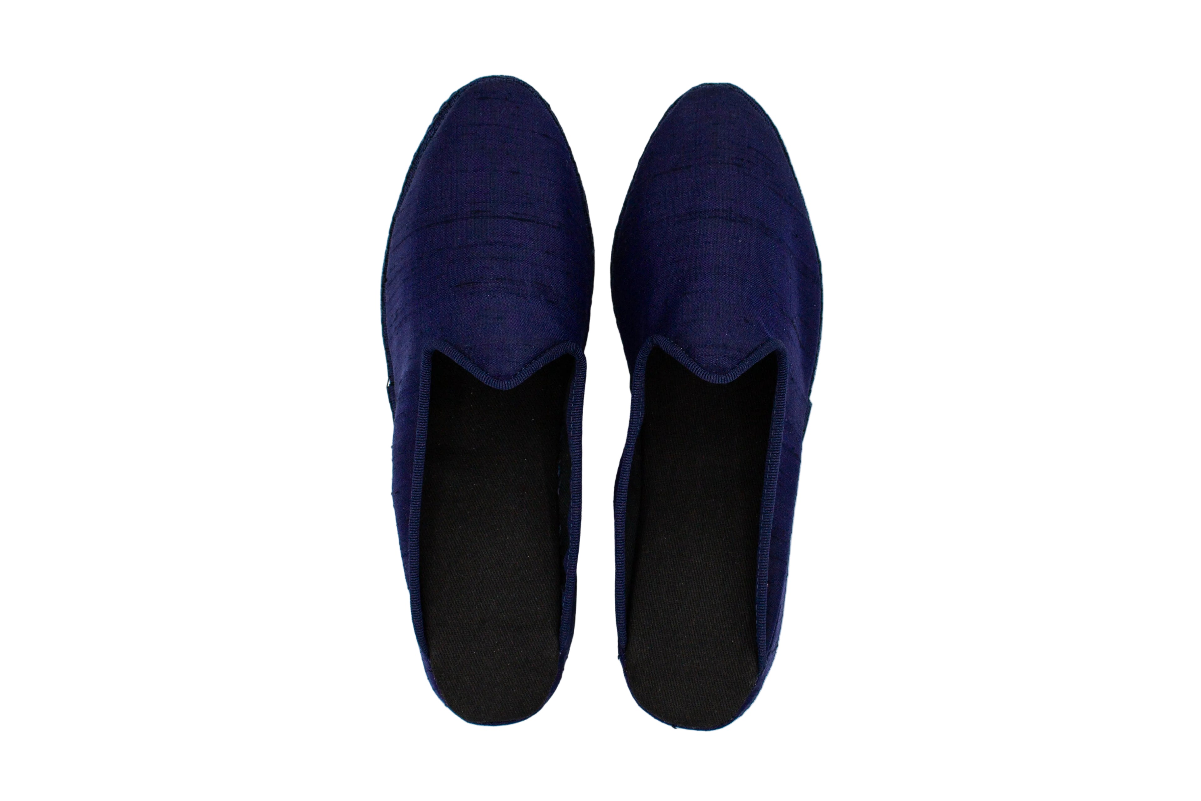 Blue silk wedge clogs