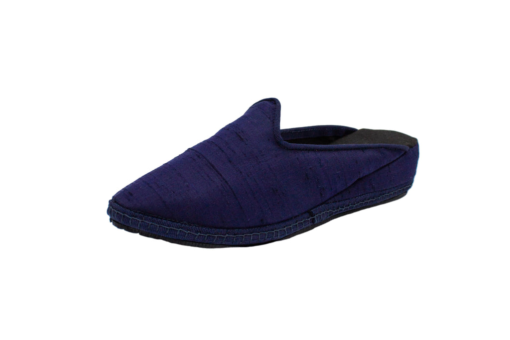 Blue silk wedge clogs