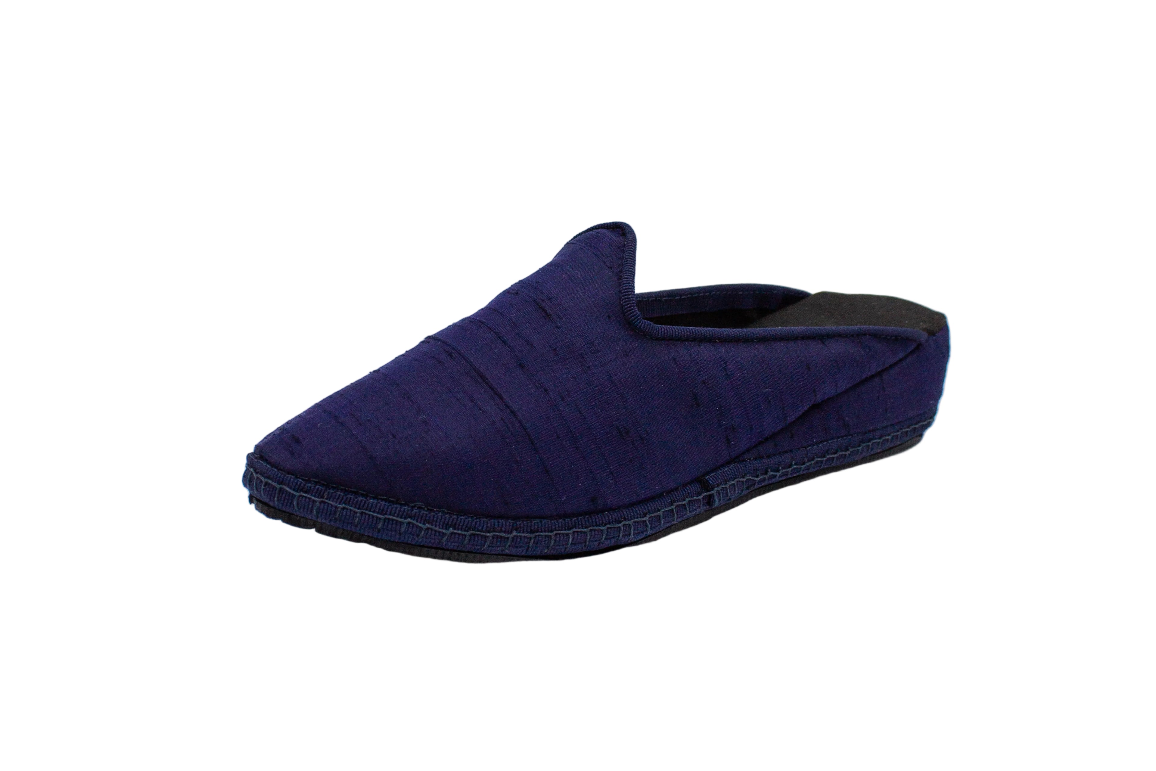 Blue silk wedge clogs