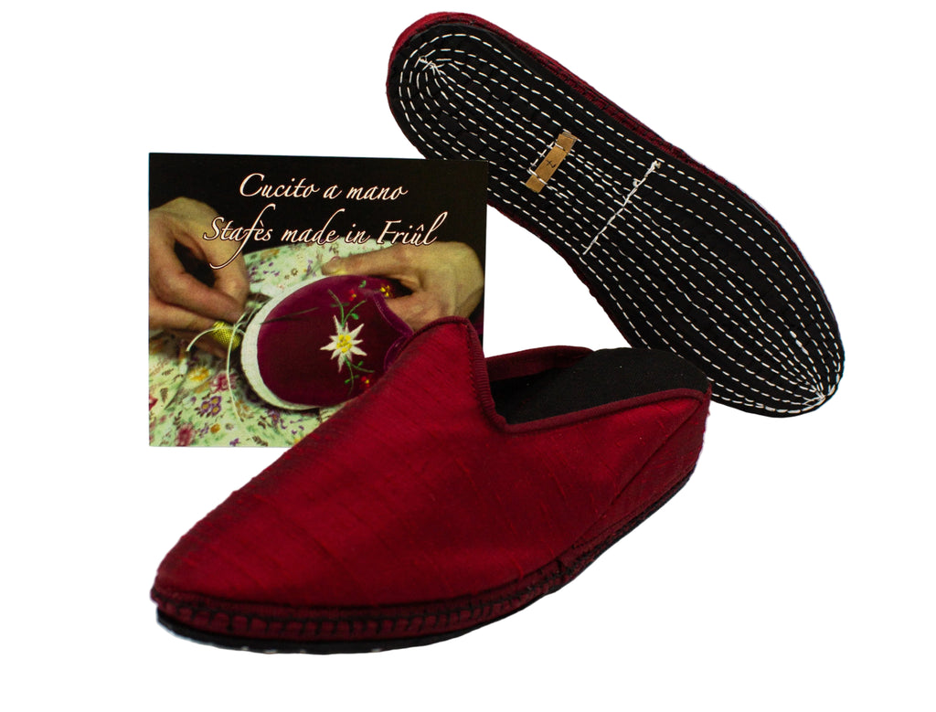 Bordeaux silk wedge clogs