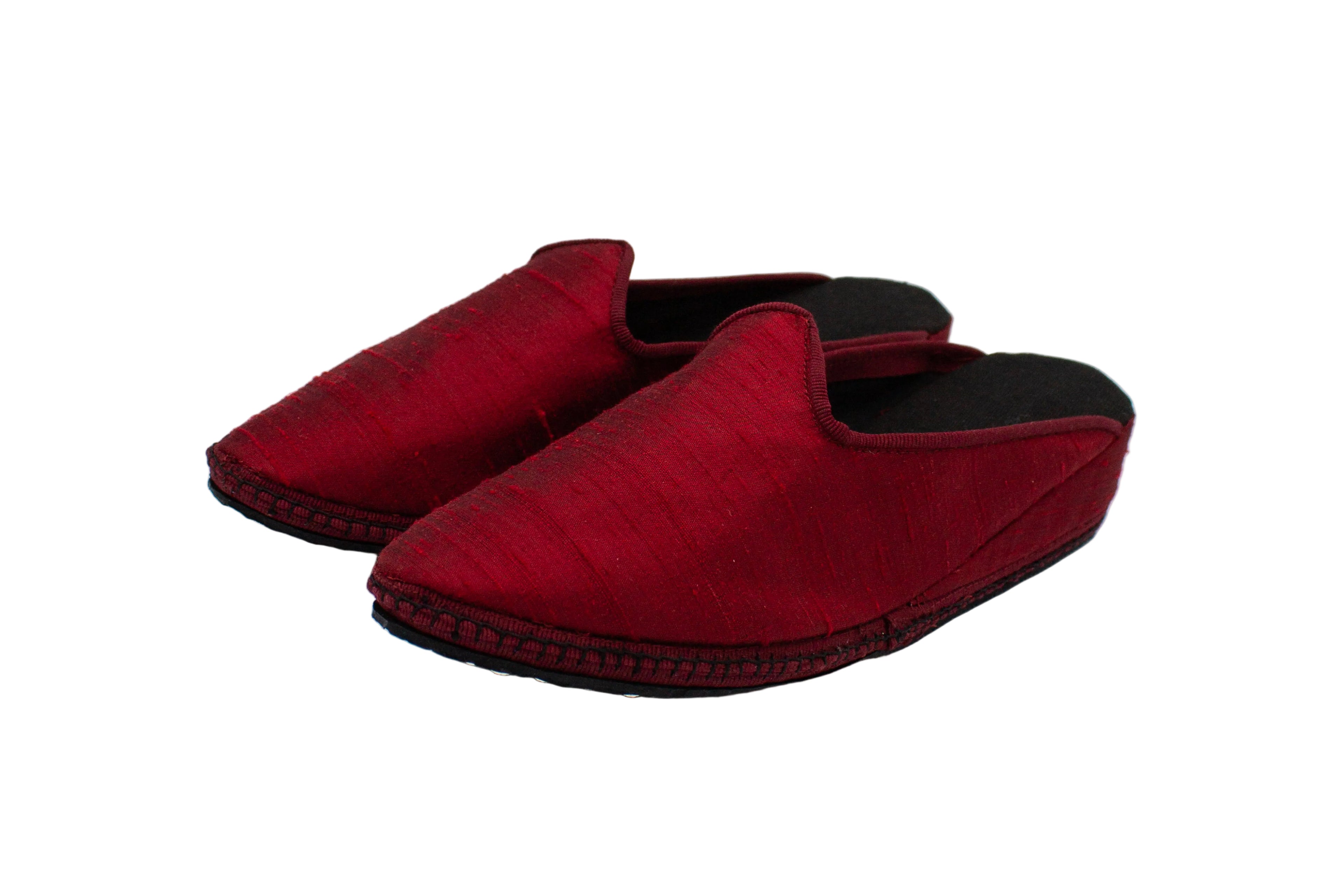 Bordeaux silk wedge clogs
