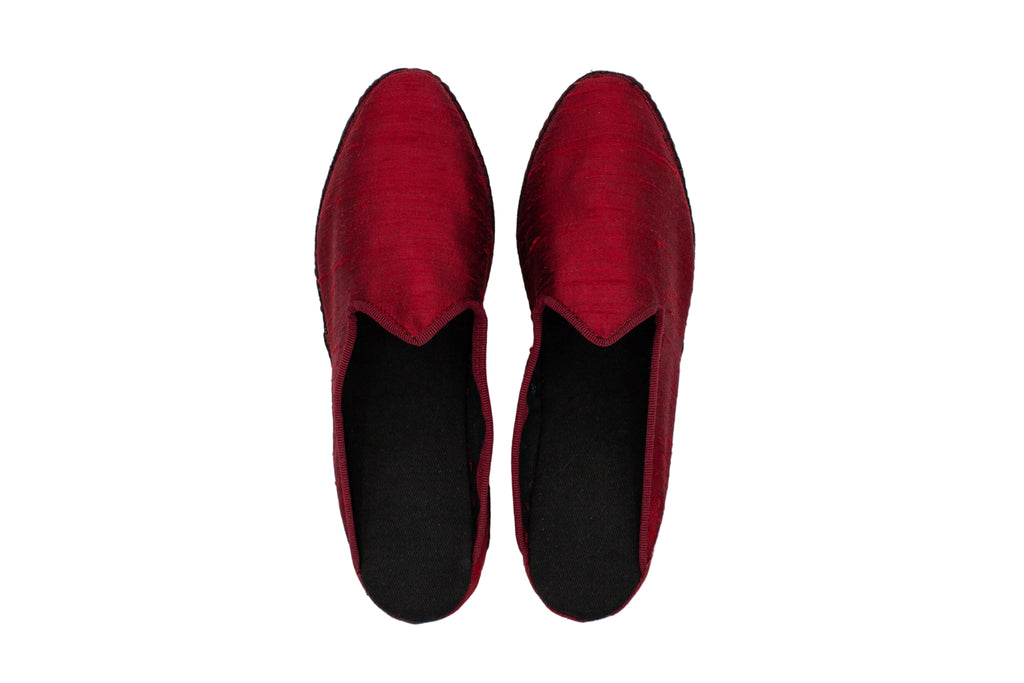 Bordeaux silk wedge clogs