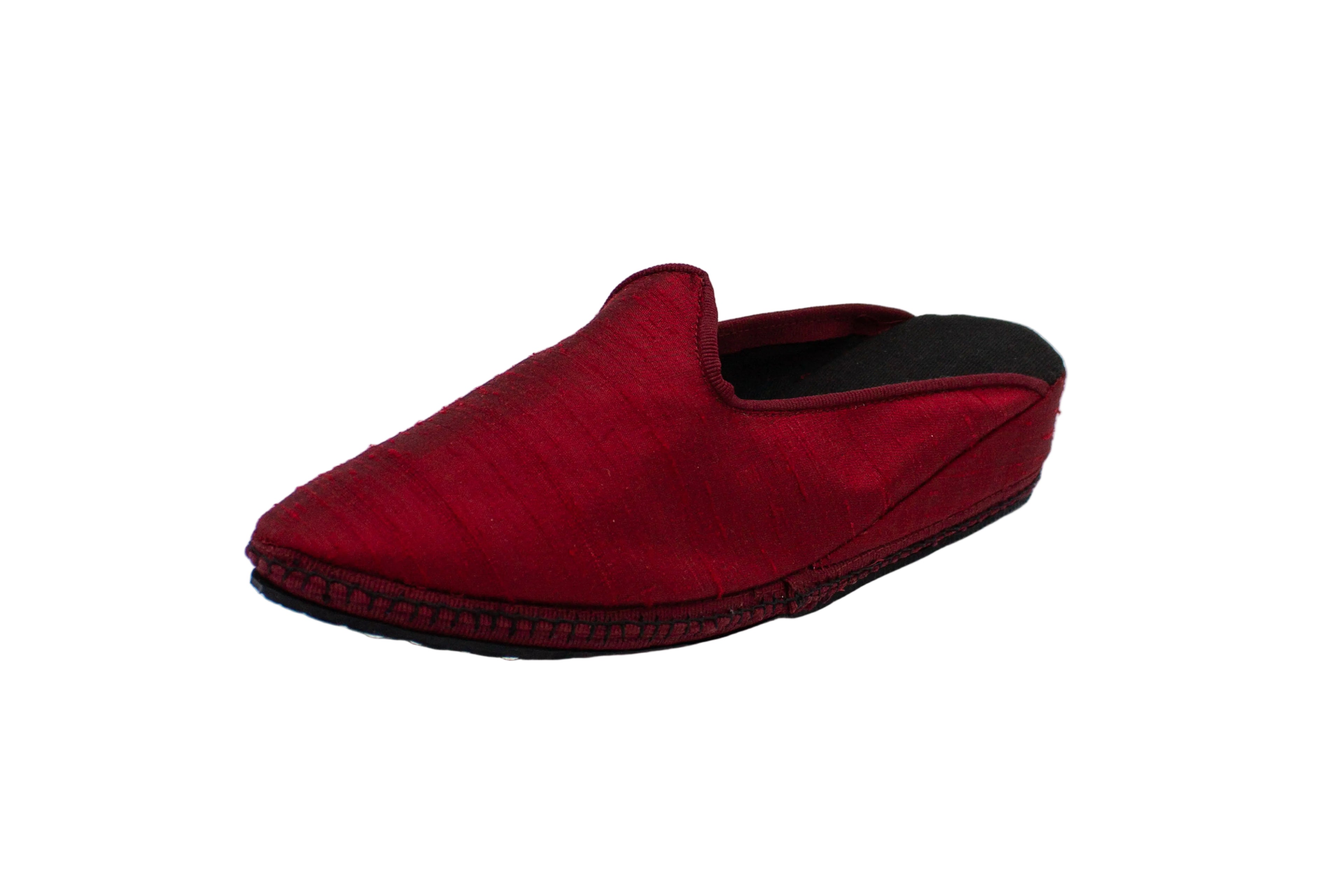 Bordeaux silk wedge clogs