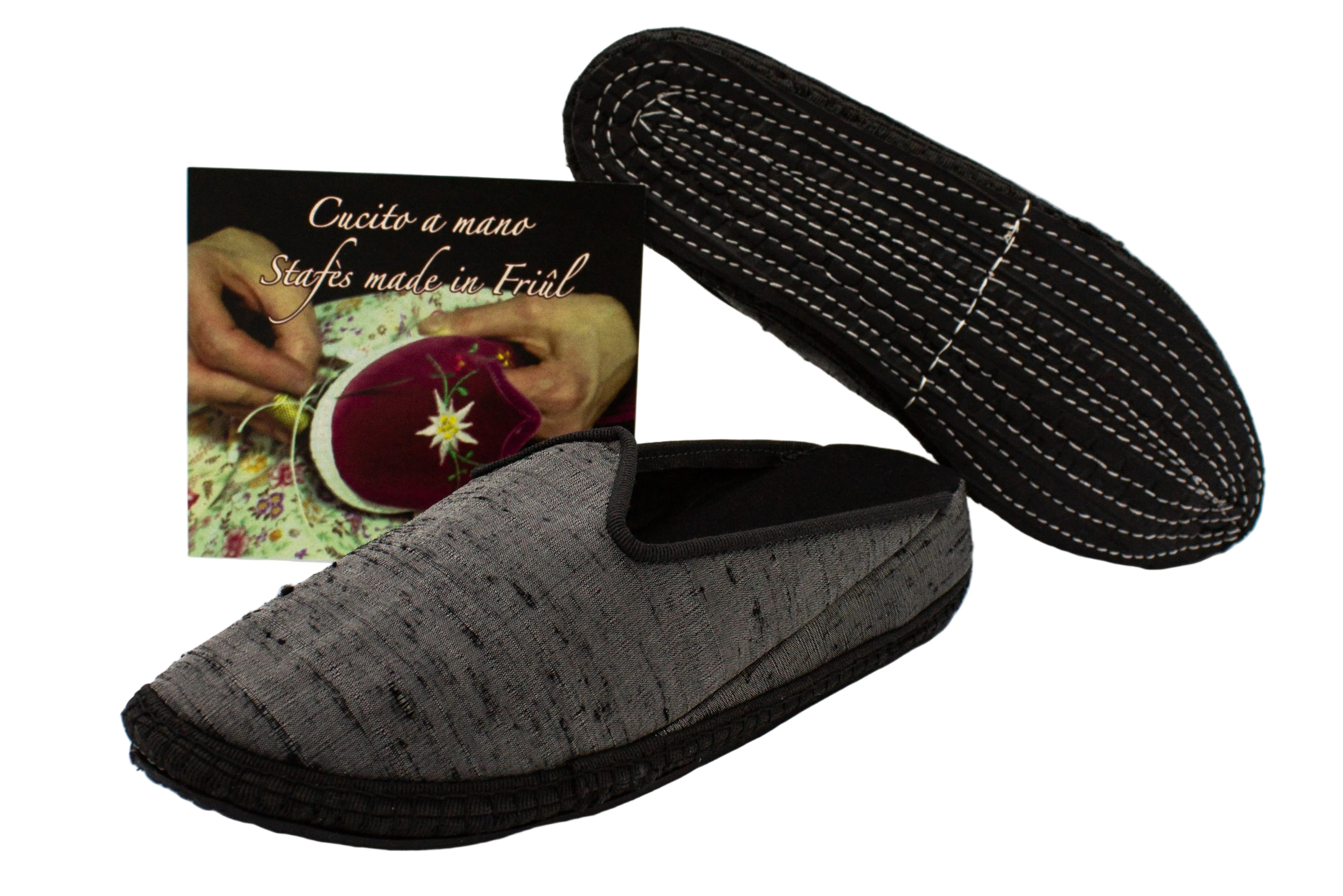 Gray silk wedge clogs
