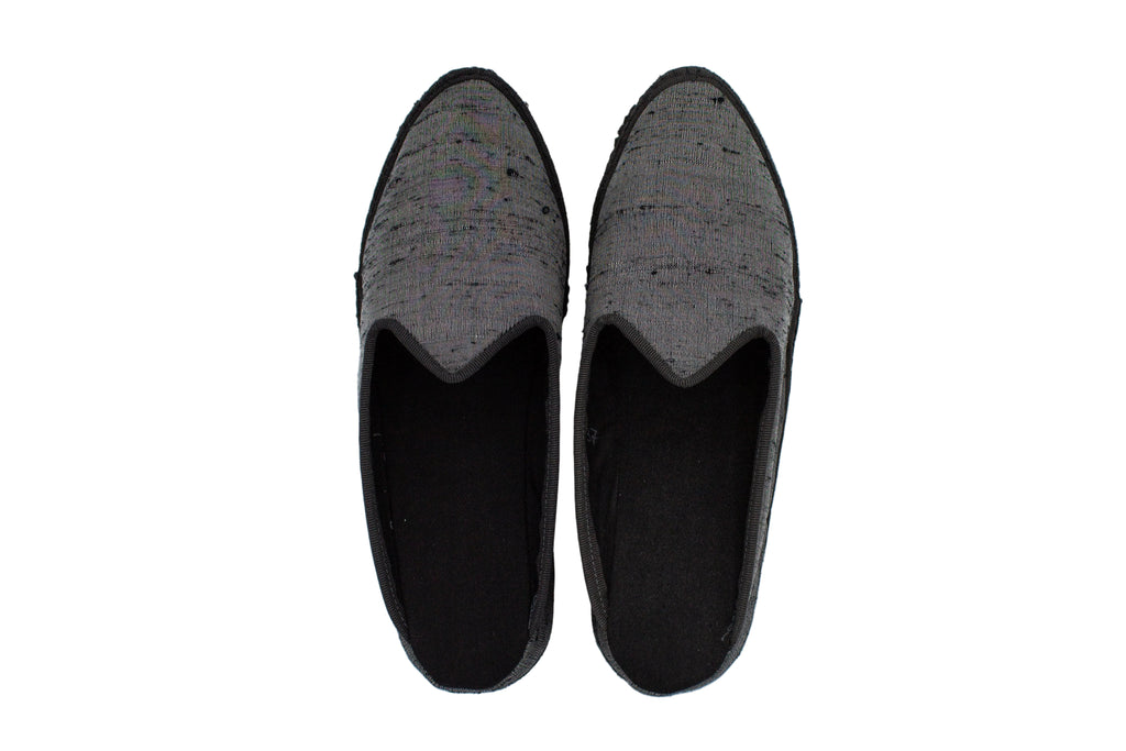 Gray silk wedge clogs