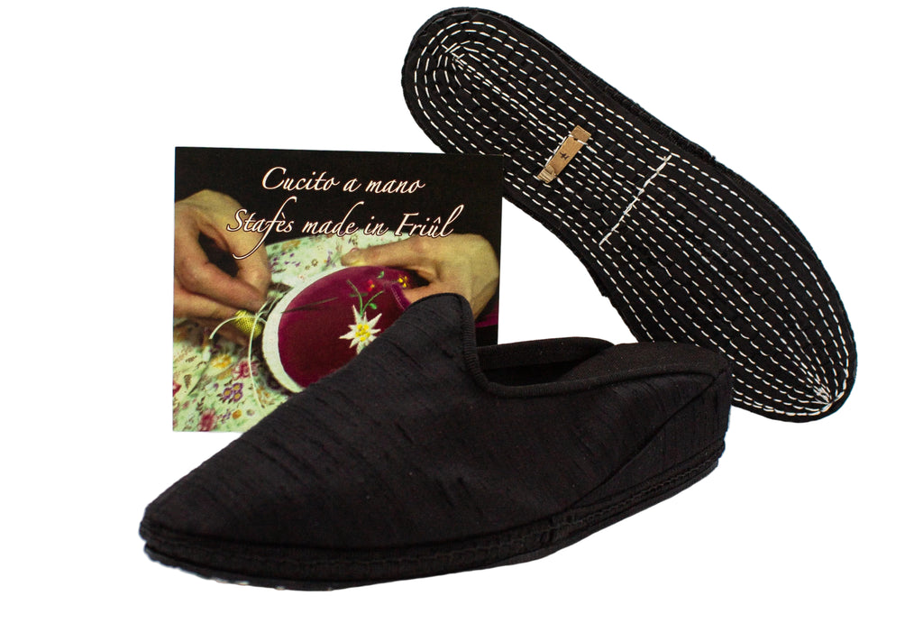 Friulane sabot con zeppa in seta nero