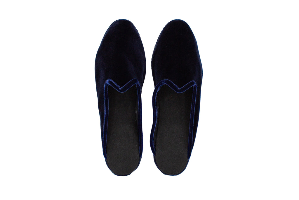 Friulane sabot con zeppa in velluto blu