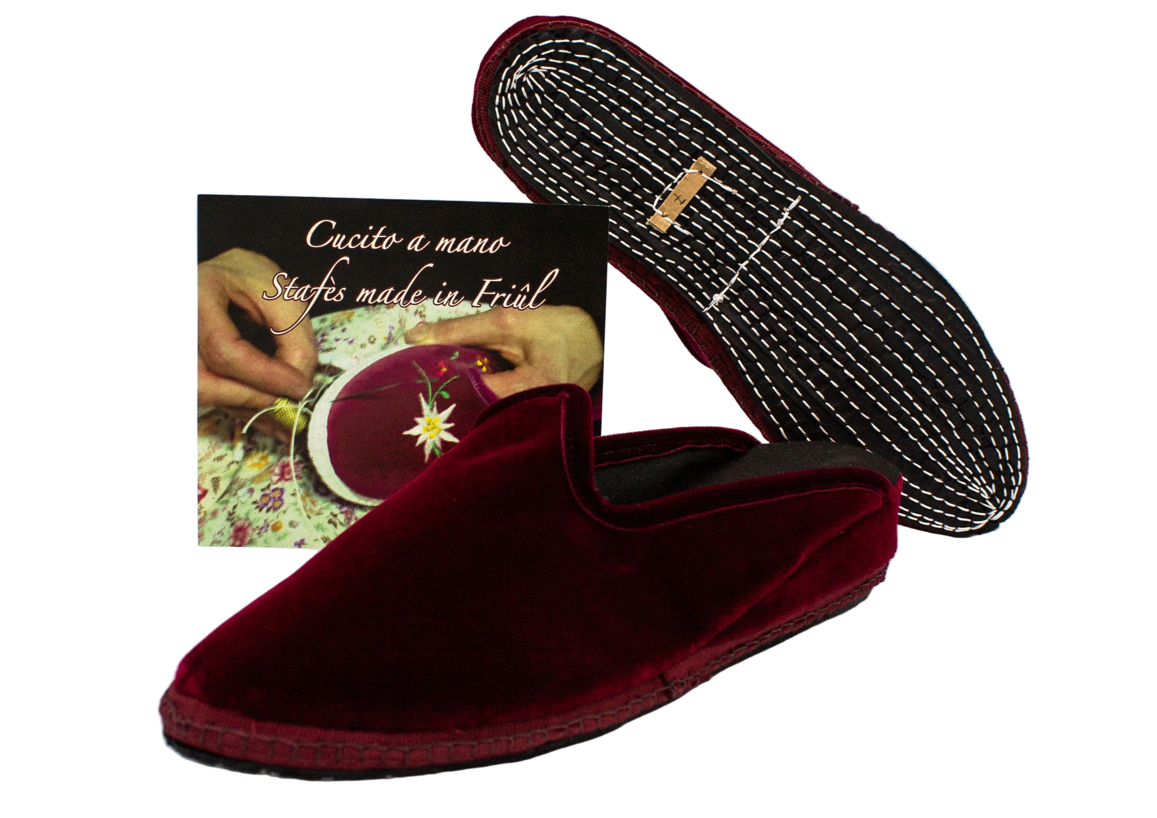 Friulane sabot con zeppa in velluto bordeaux