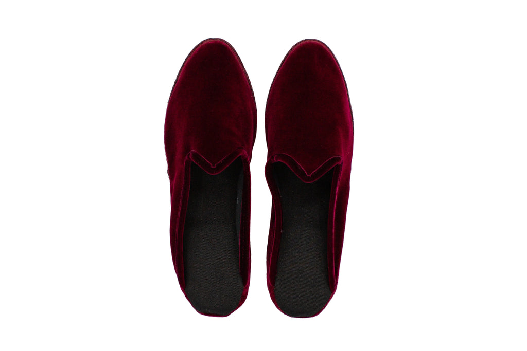 Friulane sabot con zeppa in velluto bordeaux