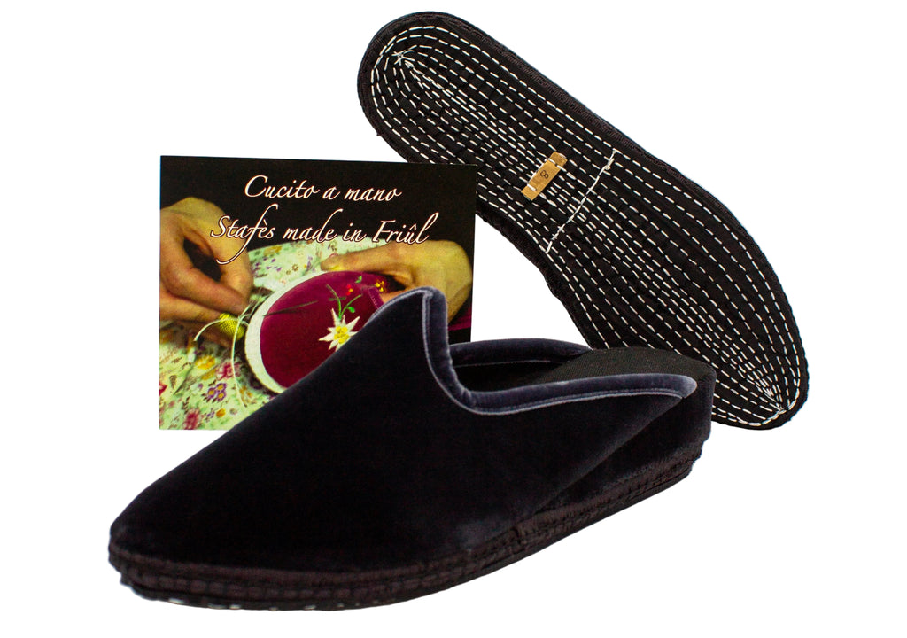 Gray velvet wedge clogs