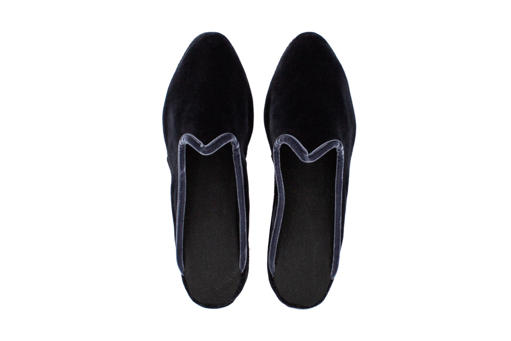 Gray velvet wedge clogs