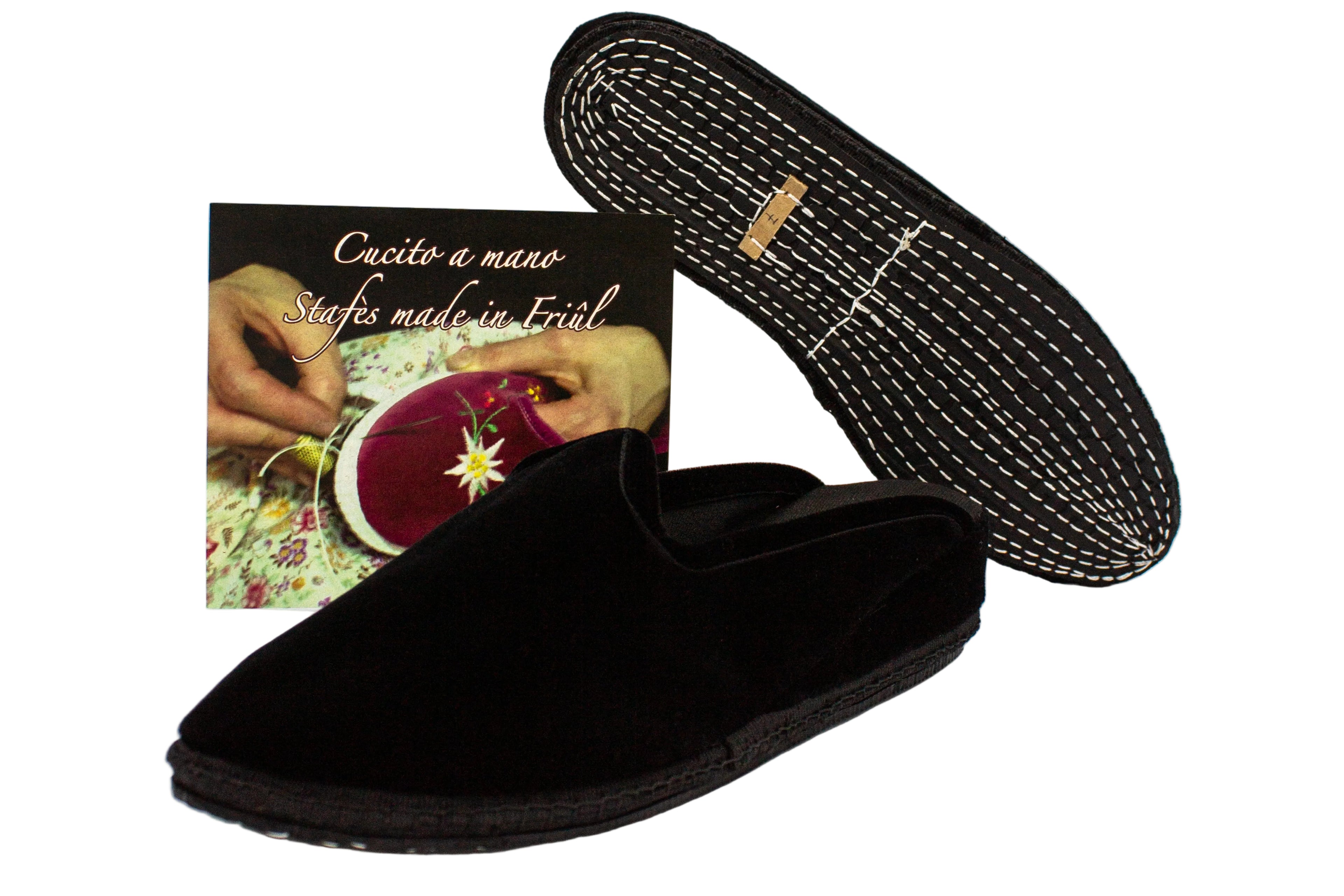 Black velvet wedge clogs