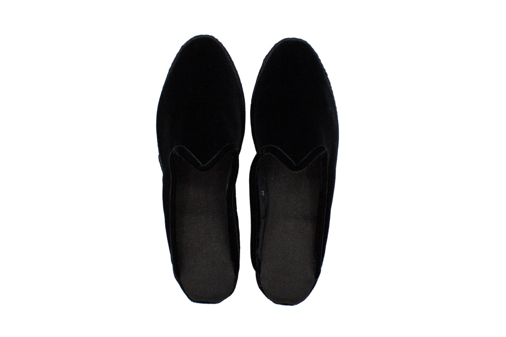 Black velvet wedge clogs