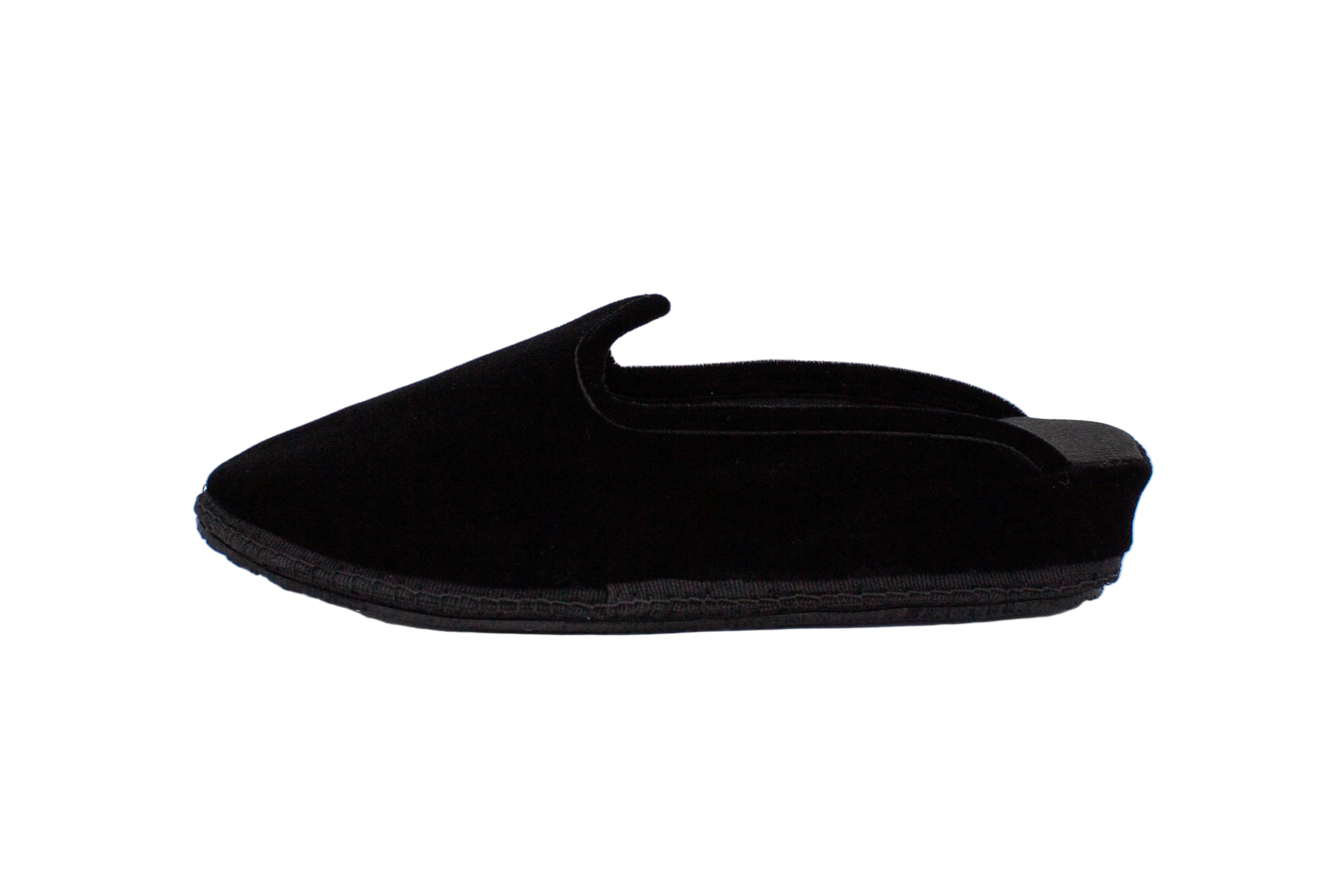 Black velvet wedge clogs