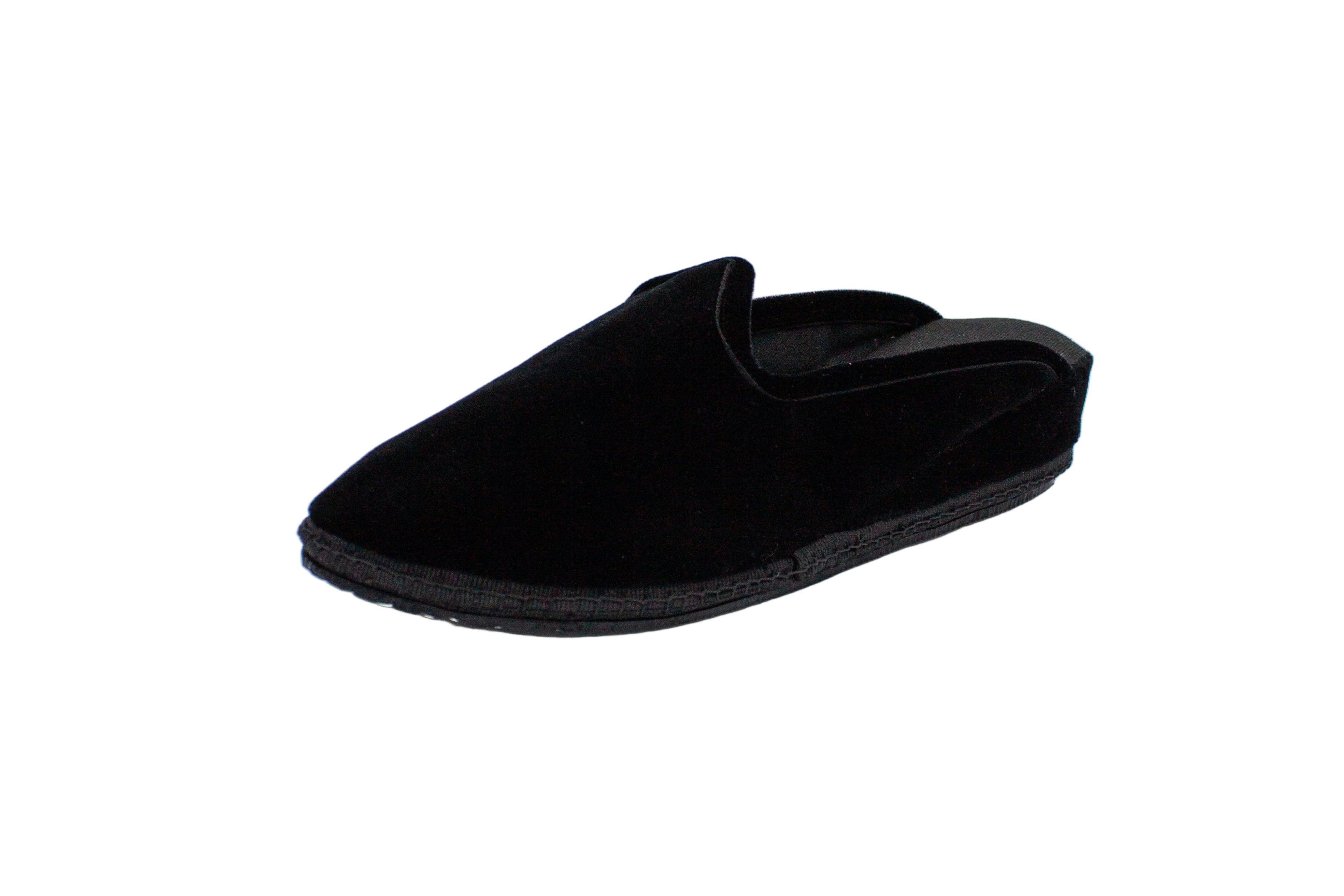 Black velvet wedge clogs