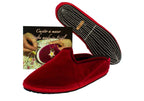 Red velvet wedge clogs