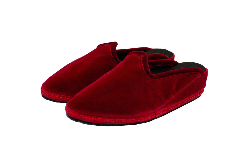 Red velvet wedge clogs