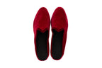 Red velvet wedge clogs