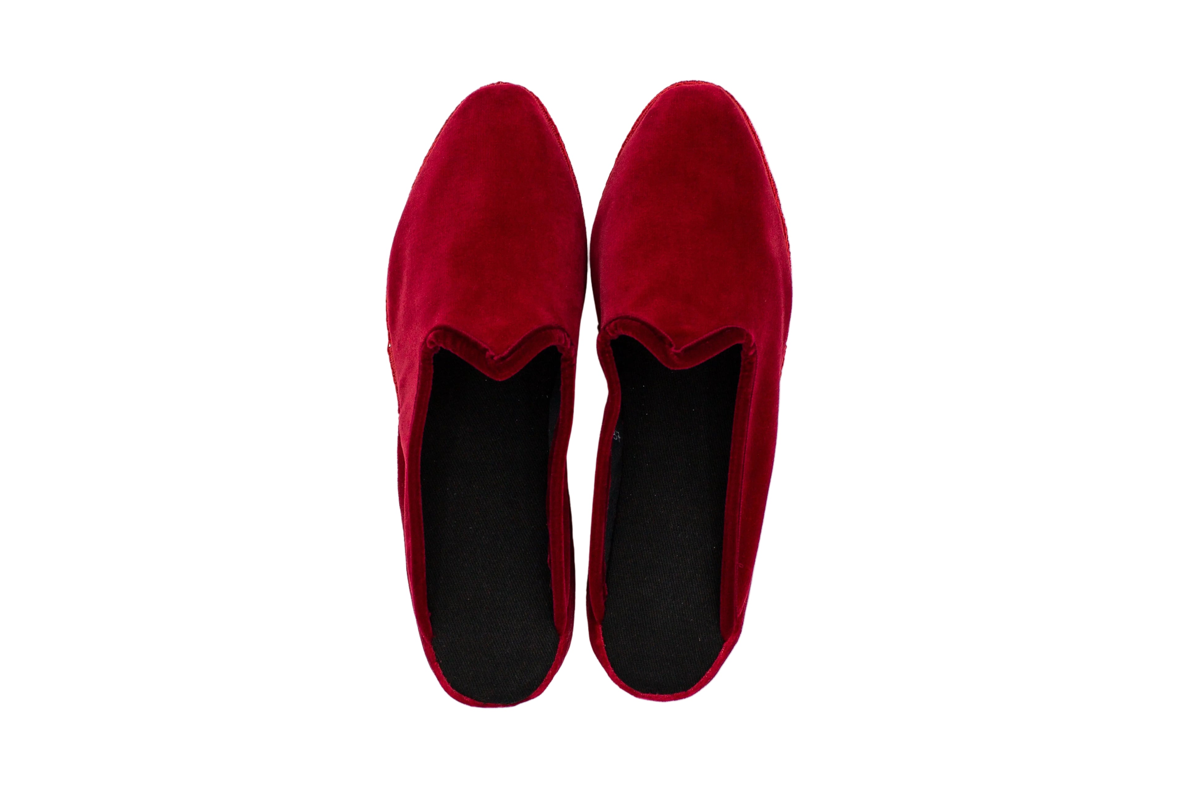 Red velvet wedge clogs