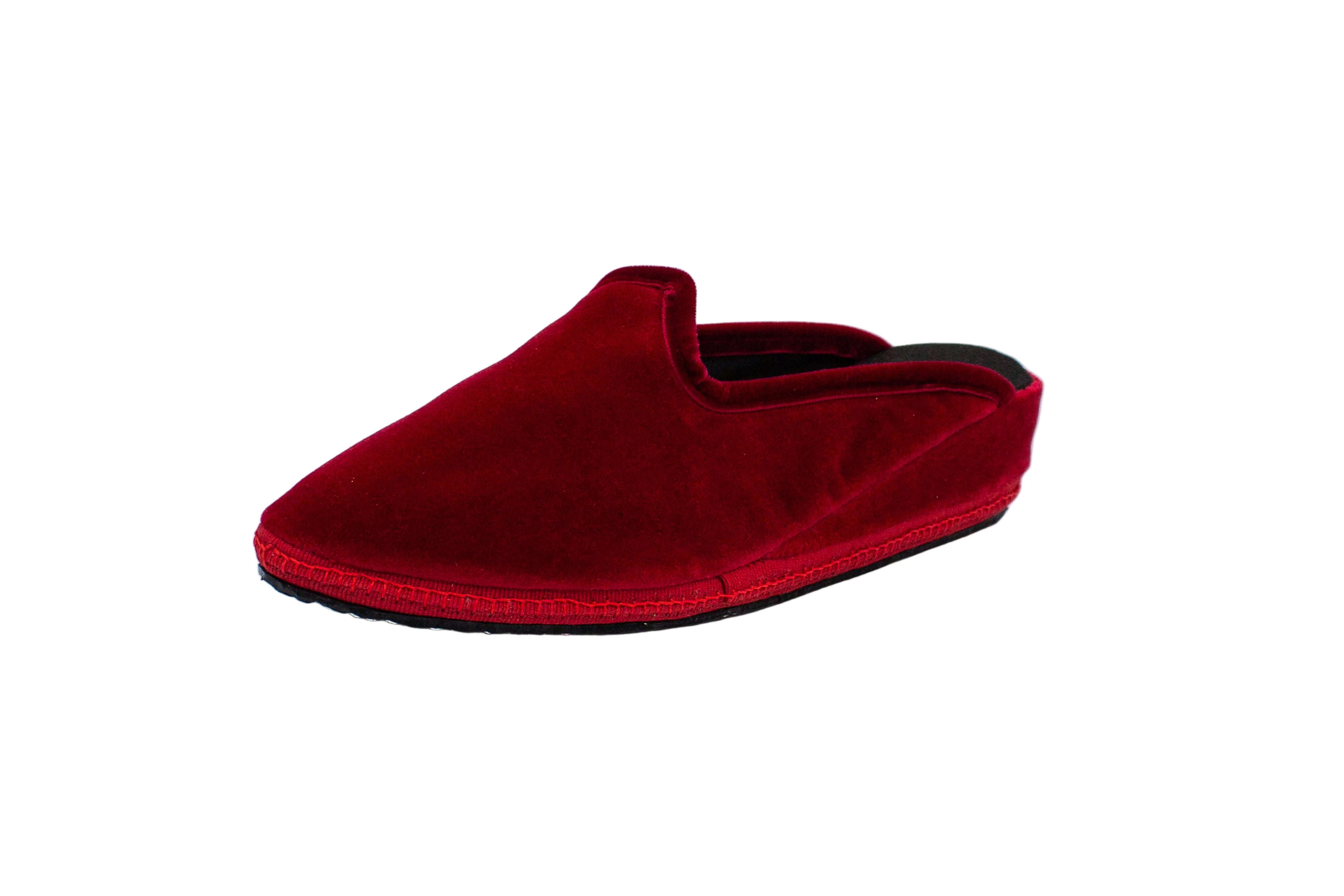 Red velvet wedge clogs
