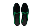 Green velvet wedge clogs