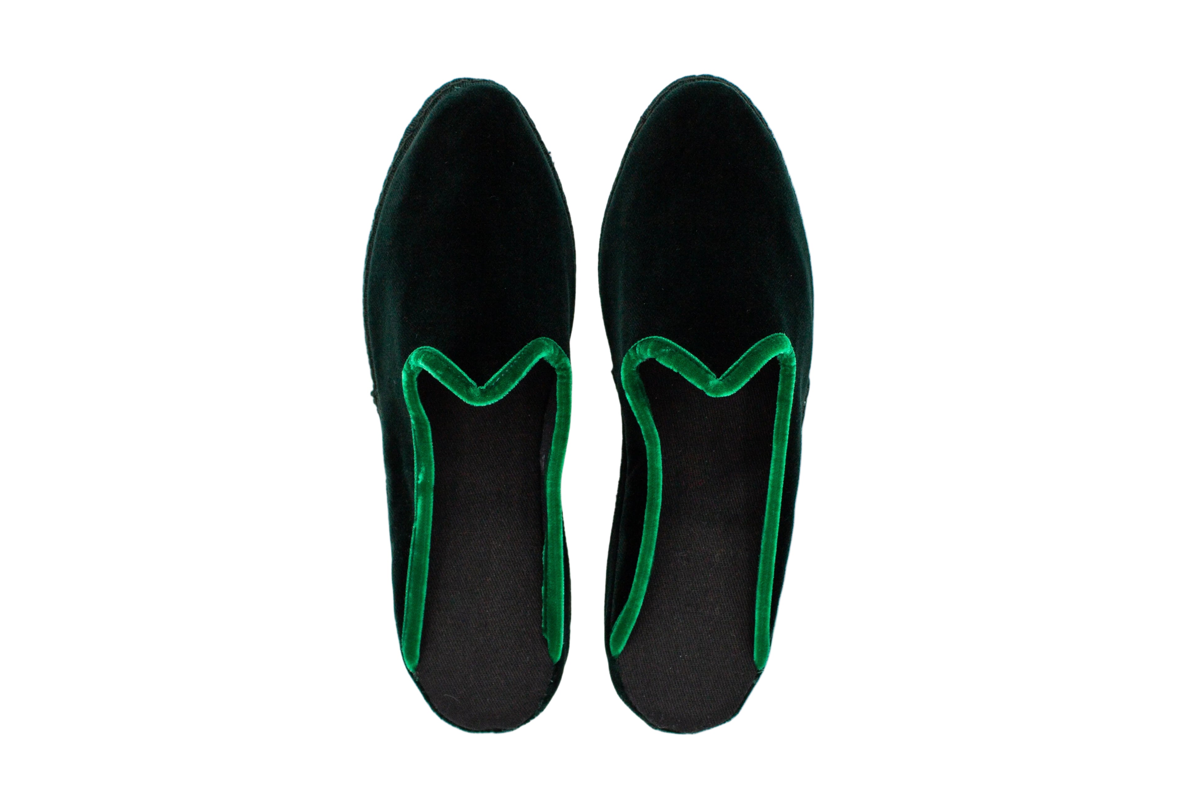 Green velvet wedge clogs