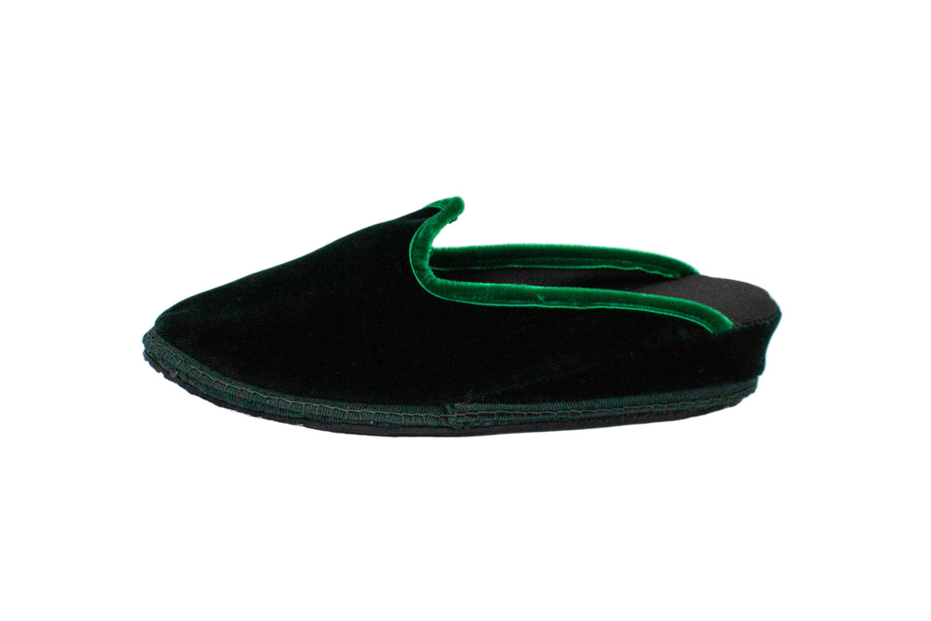 Green velvet wedge clogs