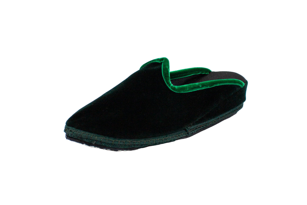 Green velvet wedge clogs