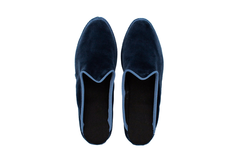 Sugar paper blue silk wedge clogs