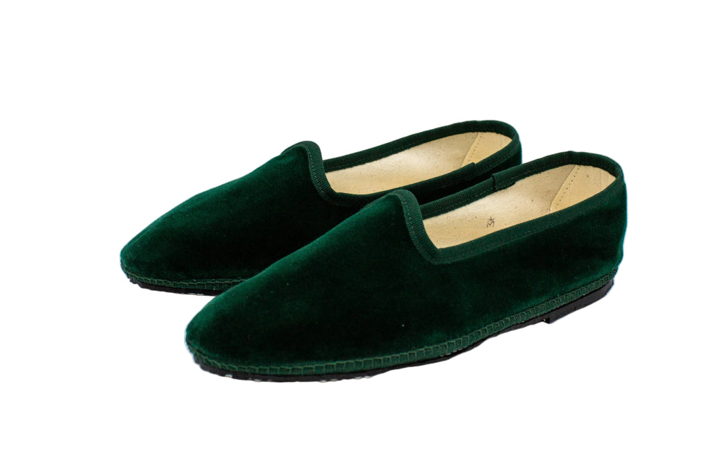 Women's bottle green velvet slippers