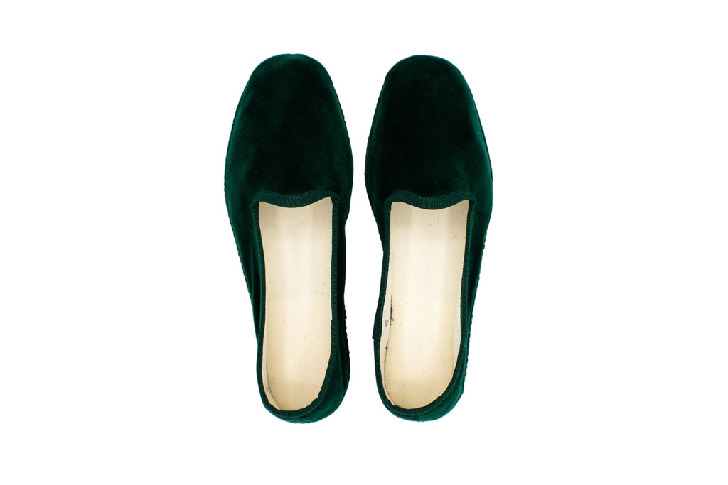 Women's bottle green velvet slippers