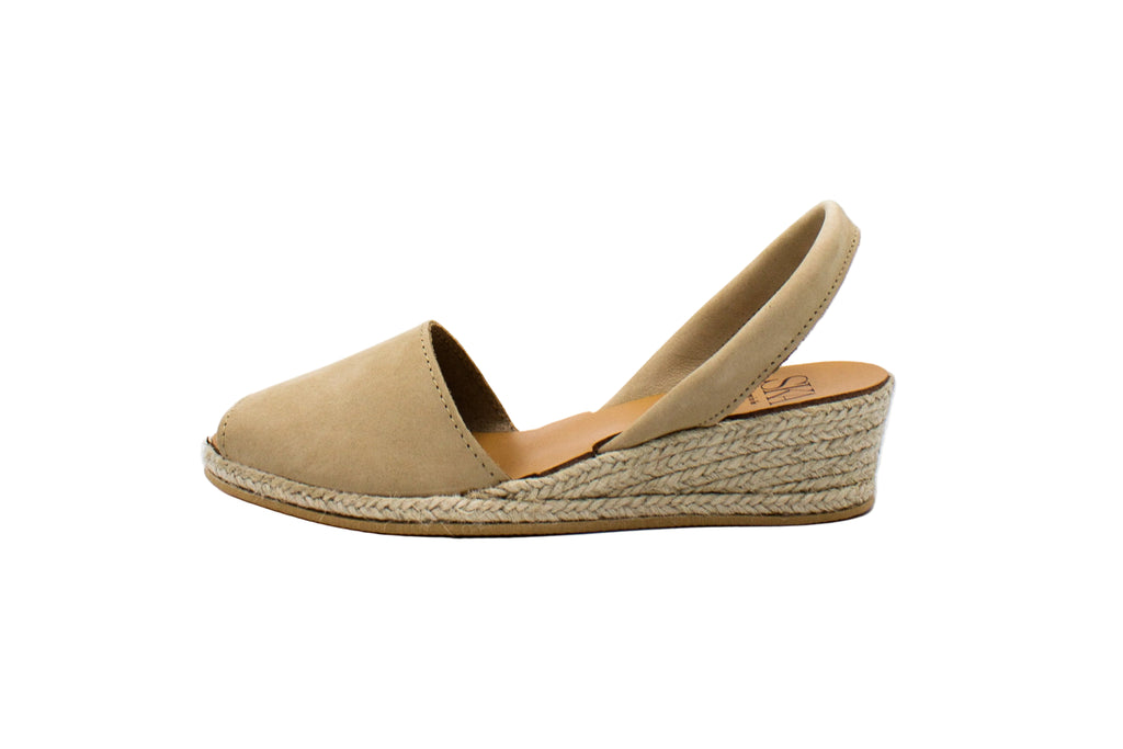 Creta Minorcan in nubuck with taupe wedge