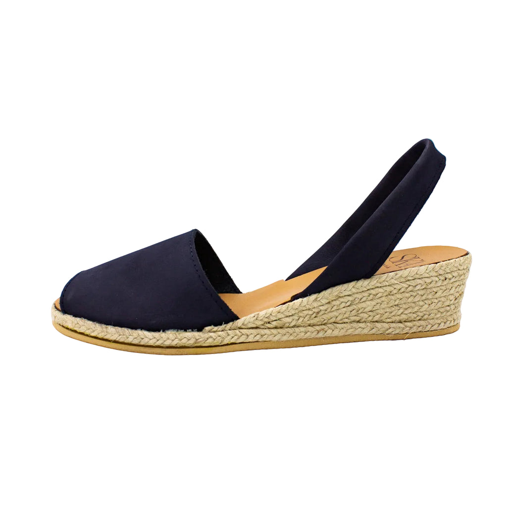 Minorchine Creta in nabuk con zeppa blu