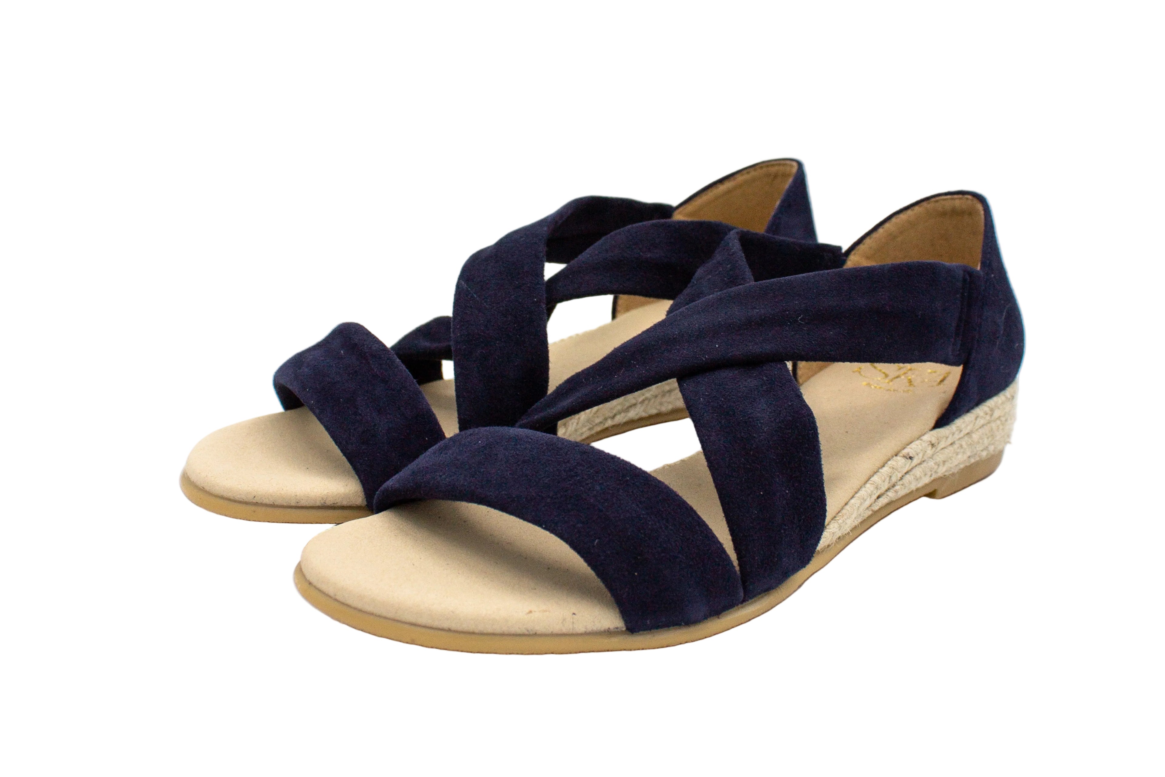 Sandali incrociati in camoscio Isabella blu