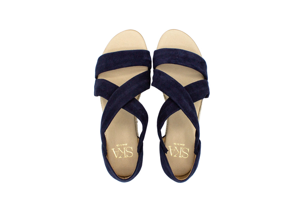 Sandali incrociati in camoscio Isabella blu