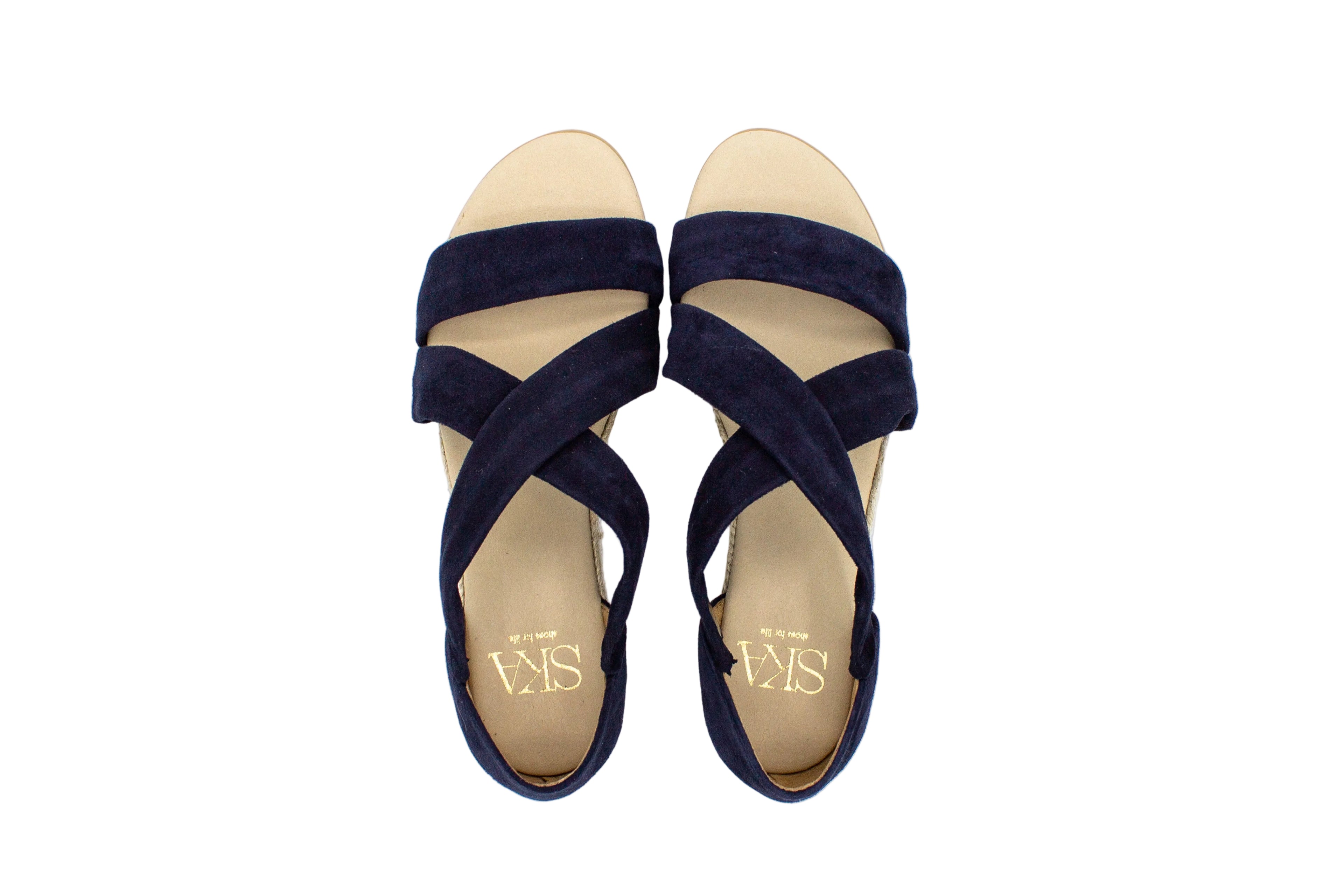 Sandali incrociati in camoscio Isabella blu