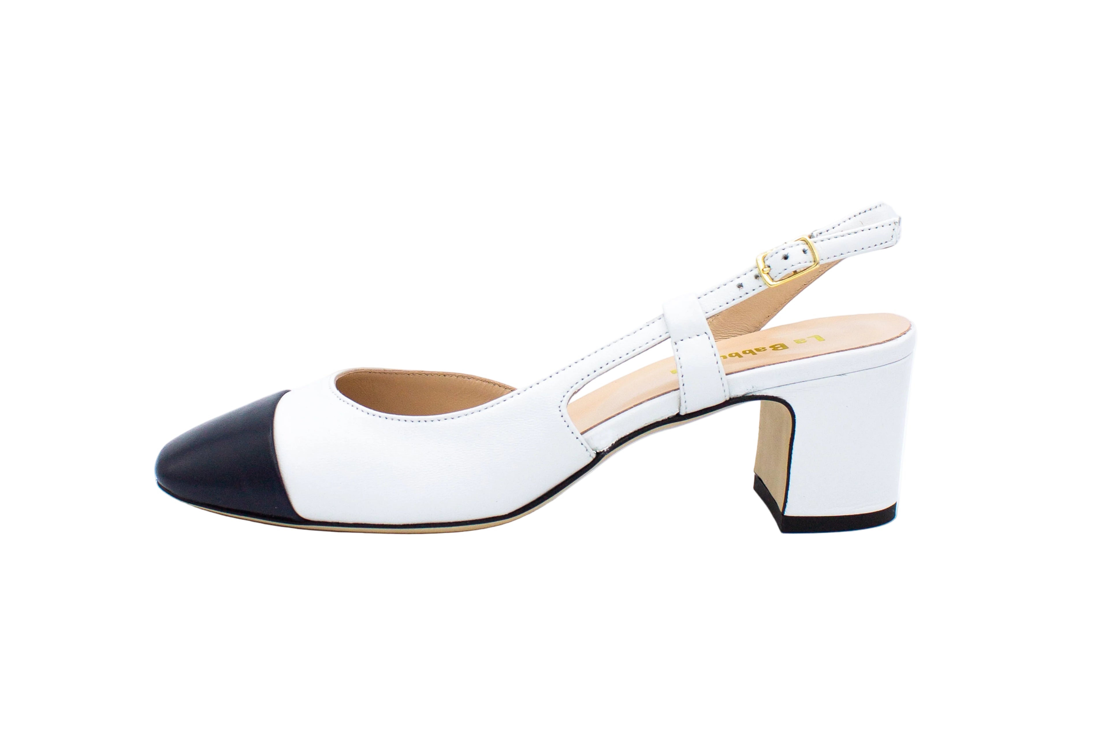 Slingback in pelle con punta a contrasto bianco blu