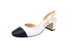 Slingback in pelle con punta a contrasto bianco blu