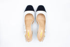 Slingback in pelle con punta a contrasto bianco blu
