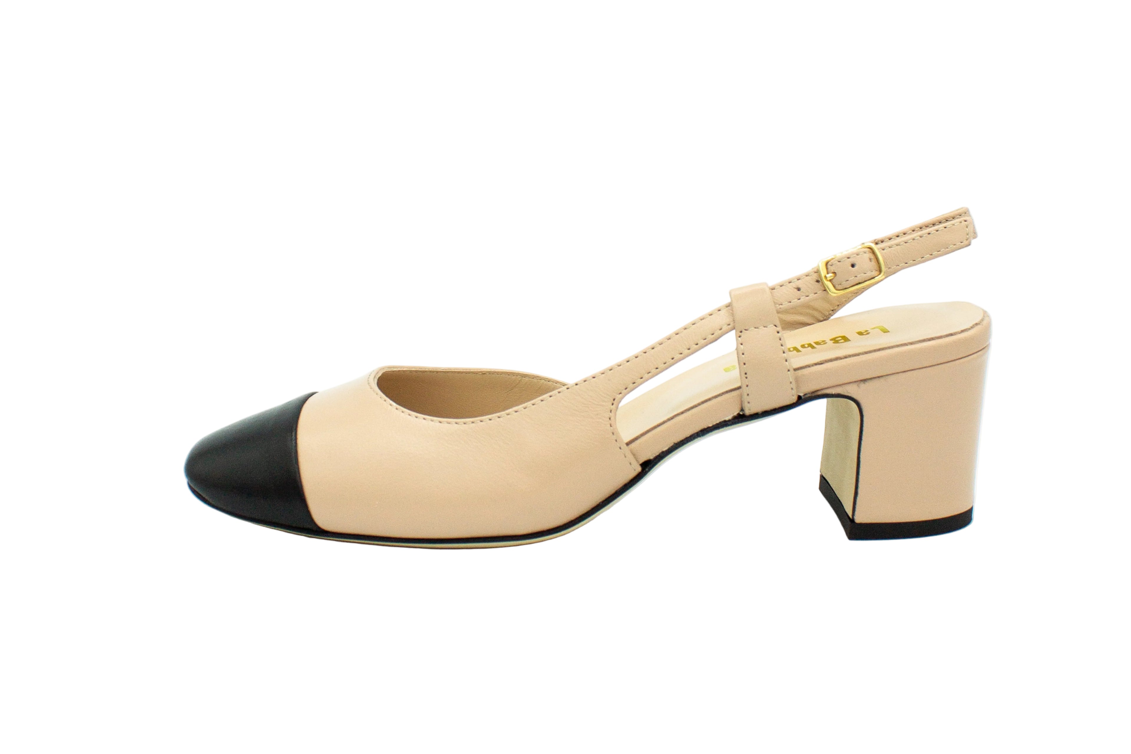 Slingback in pelle con punta a contrasto cipria nero
