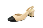 Slingback in pelle con punta a contrasto cipria nero
