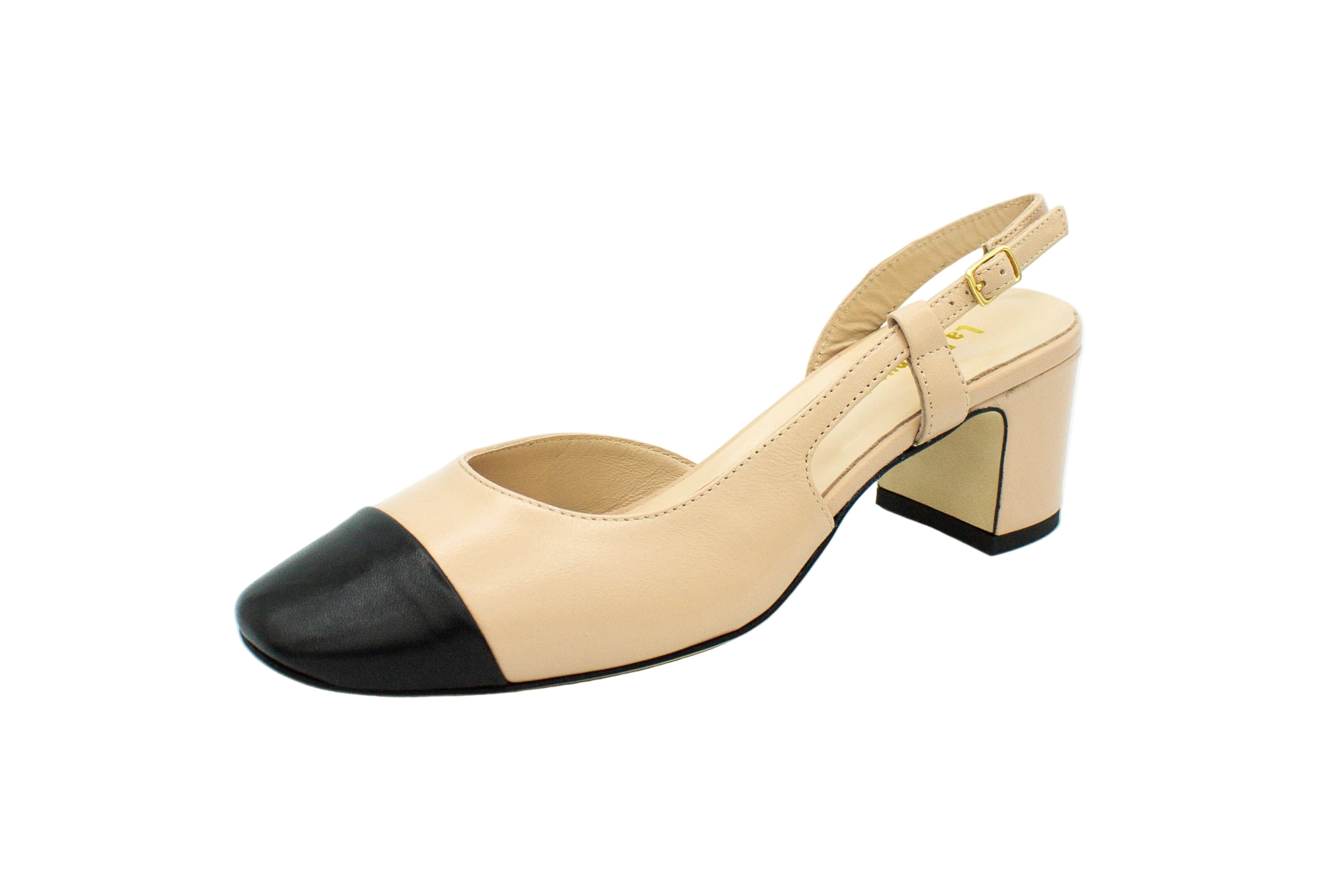Slingback in pelle con punta a contrasto cipria nero