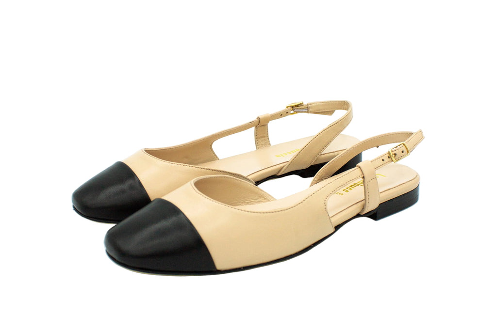 Slingback in pelle con punta a contrasto cipria nero