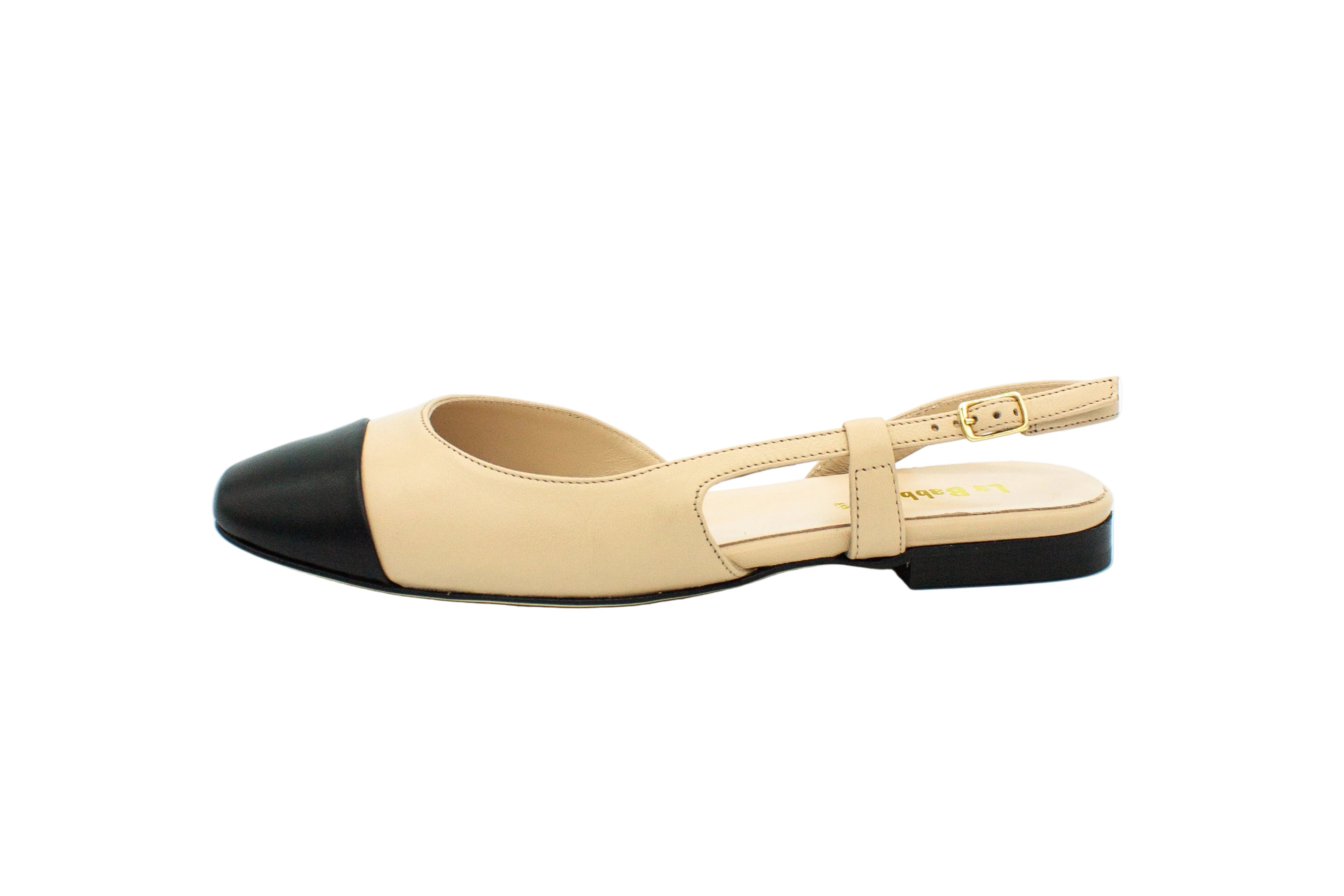Slingback in pelle con punta a contrasto cipria nero