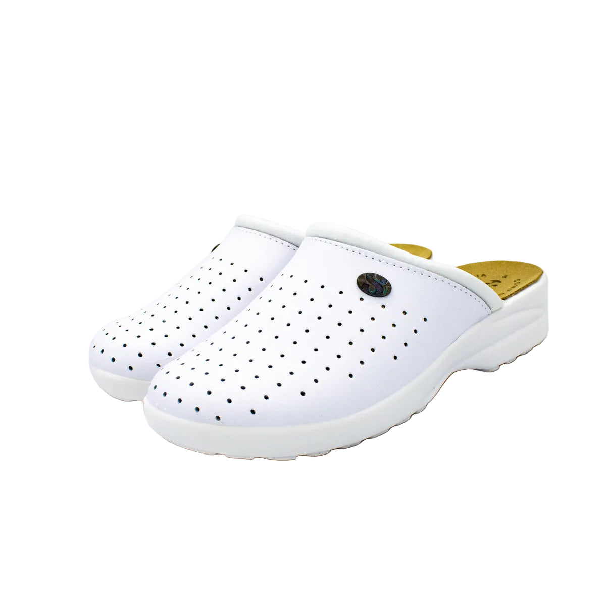 Ciabatte sanitarie in pelle traforata bianco